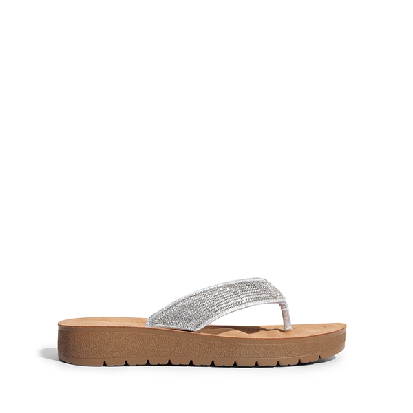 Arch Support Rhinestone Strap Flip Flops - SILVER-RHINESTONE - 2